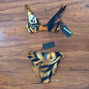 SKIMS X ROBERTO CAVALLI Bikini Set Top & Bottom Tiger Face PRINT Size Small NWT